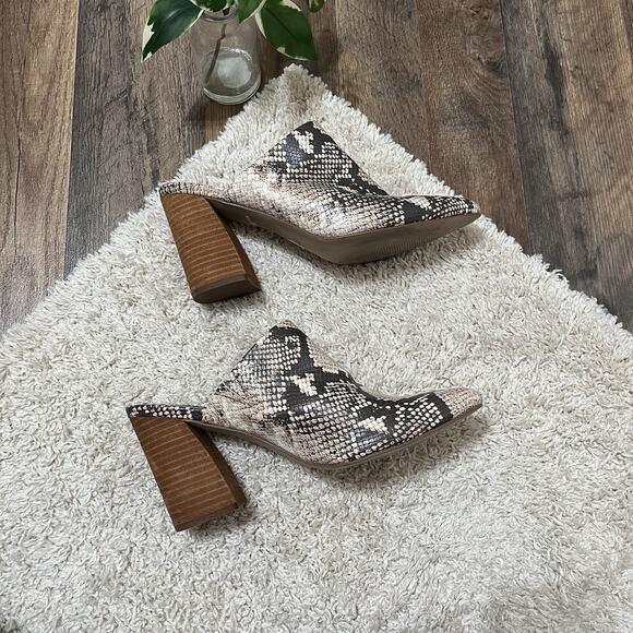 Steven Steve Madden Bold Edgy Snakeskin Print Faux Leather Nellie Heel Mules - Picture 6 of 8